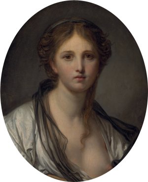 Portrait of a young woman, bust length, with a black scarf by Jean-Baptiste Greuze Oil Painting