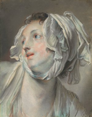 The head of a young woman wearing a bonnet and facing left by Jean-Baptiste Greuze Oil Painting