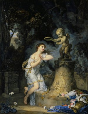 Une jeune Fille qui fait sa priere au pied de l'autel de l'Amour by Jean-Baptiste Greuze Oil Painting