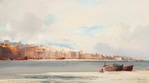 Figures on the shore before Rabat, Morocco by Jean-Baptiste-Henri Durand-Brager Oil Painting