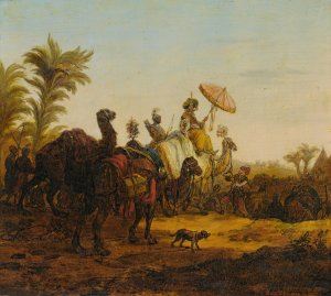 Caravan In The Desert by Jean-Baptiste Hilaire Oil Painting