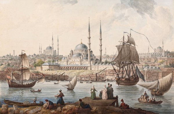 Main Product Photo of Yeni Camii and The Port of İstanbul Painting by Jean-Baptiste Hilaire