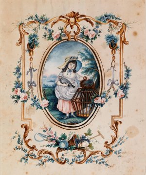 Girl with Birds in Wicker Cage by Jean-Baptiste Huet Oil Painting