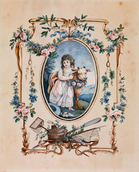 Main Product Photo of Little Shepherdess with Lamb Painting by Jean-Baptiste Huet