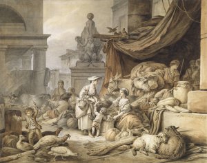 Market Scene With A Fantastic Sculpture by Jean-Baptiste Huet Oil Painting