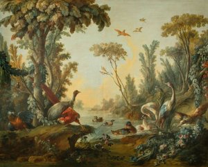 Paysage aux echassiers by Jean-Baptiste Huet Oil Painting