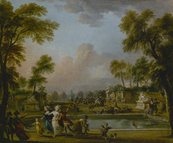 La charge du prince de Lambesc dans le jardin des Tuileries, le 12 juillet 1789  by Jean-Baptiste Lallemand - Hand-Painted Oil Painting Reproduction