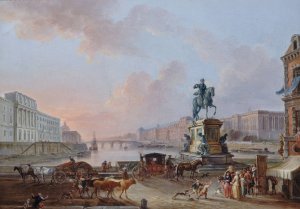 La Monnaie, le Pont Royal et le Louvre, vus du terre-plein du Pont-Neuf by Jean-Baptiste Lallemand Oil Painting