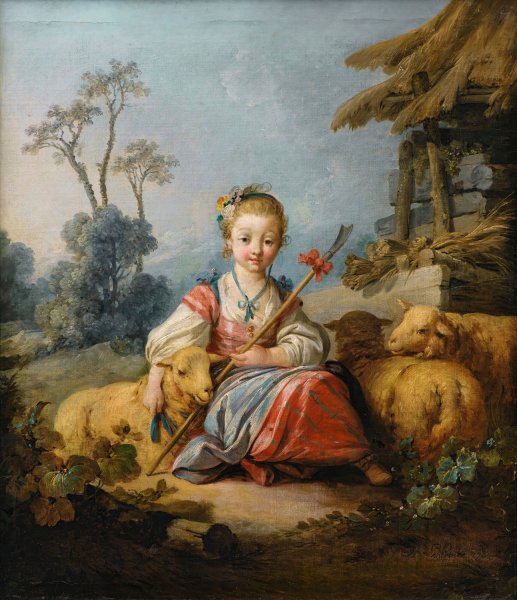 A Young Shepherdess  by Jean-Baptiste Le Prince - Hand-Painted Oil Painting Reproduction