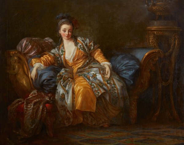 Main Product Photo of Portrait of a woman on a divan  Painting by Jean-Baptiste Le Prince