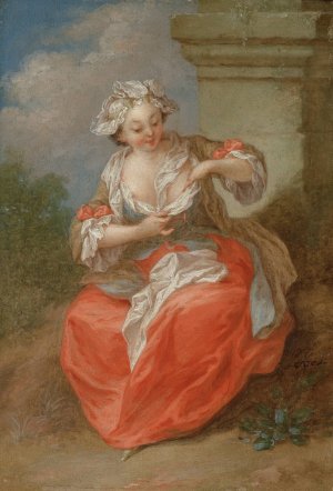 Young Girl Chasing Fleas by Jean-Baptiste Lebel Oil Painting