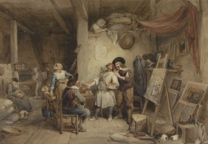 Adriaen Brouwer with his pupil J. van Craesbeek by Jean-Baptiste Madou Oil Painting