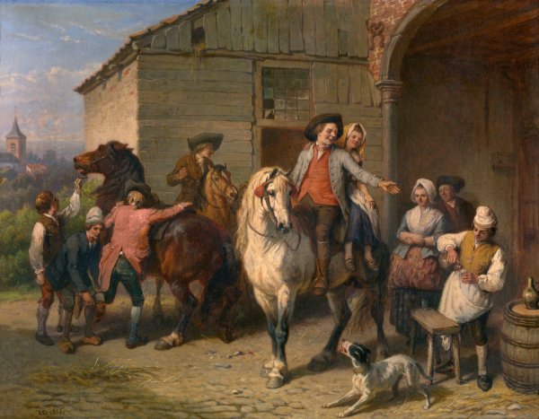 Horsemen at the Inn  by Jean-Baptiste Madou - Hand-Painted Oil Painting Reproduction