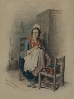 Woman Sewing by Jean-Baptiste Madou Oil Painting