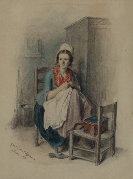 Woman Sewing  by Jean-Baptiste Madou - Hand-Painted Oil Painting Reproduction