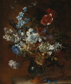 Still life with flowers in a vase by Jean-Baptiste Monnoyer Oil Painting