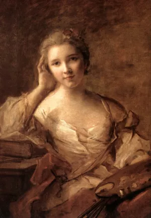 Portrait of a Young Woman Painter by Jean-Baptiste Nattier - Oil Painting Reproduction