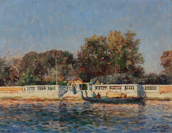 The public park in Venice  by Jean-Baptiste Olive - Hand-Painted Oil Painting Reproduction