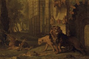 Atalanta and Hippomenes turned into lions by Jean-Baptiste Oudry Oil Painting