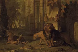 Atalanta and Hippomenes turned into lions by Jean-Baptiste Oudry Oil Painting