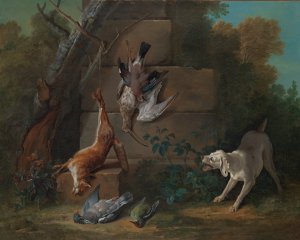 Dog Guarding Dead Game by Jean-Baptiste Oudry Oil Painting