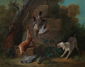 Dog Guarding Dead Game by Jean-Baptiste Oudry Oil Painting