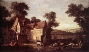 Farmhouse by Jean-Baptiste Oudry - Oil Painting Reproduction