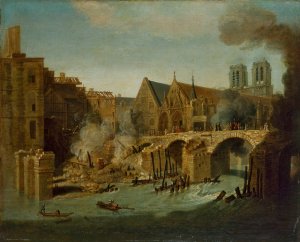Le Petit-Pont, apres l'incendie de 1718 by Jean-Baptiste Oudry Oil Painting