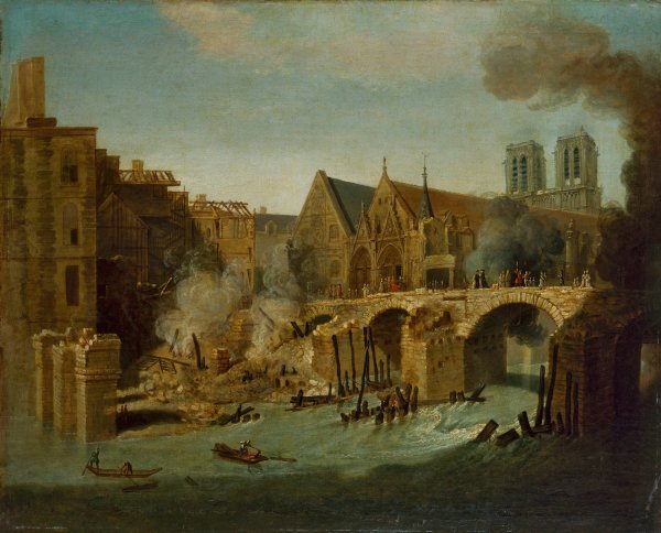 Le Petit-Pont, apres l'incendie de 1718  by Jean-Baptiste Oudry - Hand-Painted Oil Painting Reproduction