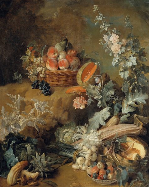 Still Life of Fruits and Vegetables  by Jean-Baptiste Oudry - Hand-Painted Oil Painting Reproduction