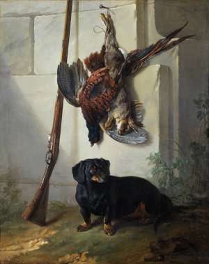 The Dachshound Pehr with Dead Game and Rifle by Jean-Baptiste Oudry Oil Painting