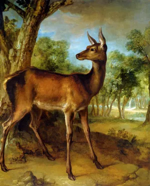 The Watchful Doe by Jean-Baptiste Oudry - Oil Painting Reproduction