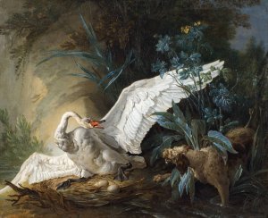 Water Spaniel Surprising a Swan on its Nest by Jean-Baptiste Oudry Oil Painting