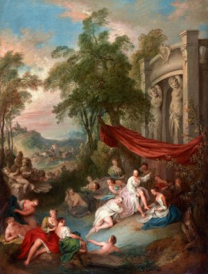 Female Bathers Near a Fountain by Jean-Baptiste Pater Oil Painting