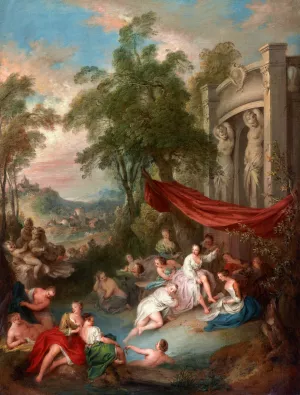 Female Bathers Near a Fountain by Jean-Baptiste Pater Oil Painting