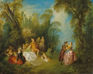 Fete galante by a Fountain by Jean-Baptiste Pater Oil Painting