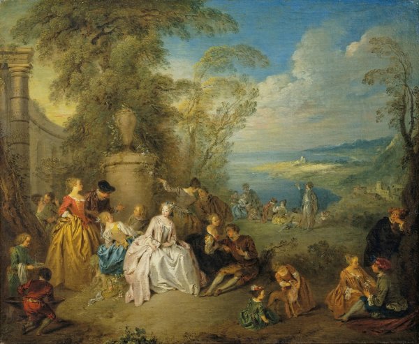 Fete galante in a Coastal Landscape  by Jean-Baptiste Pater - Hand-Painted Oil Painting Reproduction