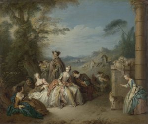 Fete galante in a Landscape by Jean-Baptiste Pater Oil Painting