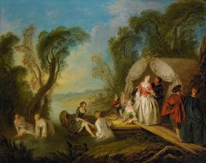 Fete Galante; La Barque De Plaisir by Jean-Baptiste Pater Oil Painting