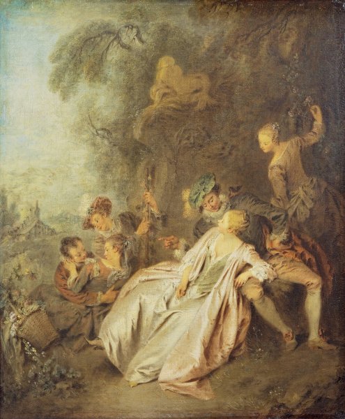 Fete galante with Six Figures near a Fountain  by Jean-Baptiste Pater - Hand-Painted Oil Painting Reproduction