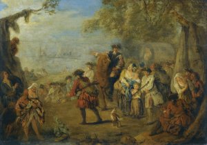 Figures In A Military Encampment With A Horseman Directing Troops Oil painting by Jean-Baptiste Pater