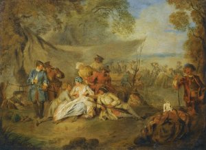 Figures Resting In A Military Encampment by Jean-Baptiste Pater Oil Painting