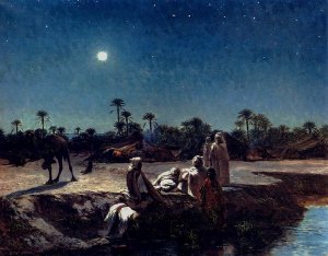 An Arab Encampment By Moonlight Oil painting by Jean Baptiste Paul Lazerges