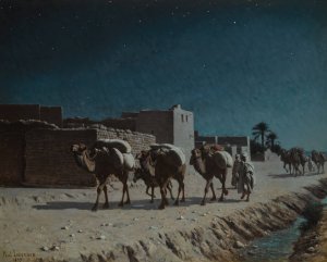 Camel Train By Moonlight by Jean Baptiste Paul Lazerges Oil Painting