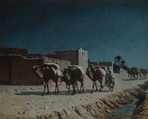 Camel Train By Moonlight  by Jean Baptiste Paul Lazerges - Hand-Painted Oil Painting Reproduction