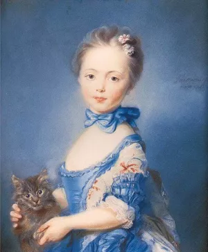 A Girl with a Kitten Oil painting by Jean-Baptiste Perronneau