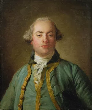 Portrait Of a Gentleman, Bust Length, In a Blue Gold-Lined Waistcoat And White Chemise by Jean-Baptiste Perronneau Oil Painting