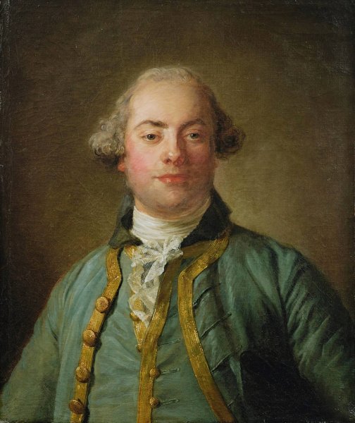 Portrait Of a Gentleman, Bust Length, In a Blue Gold-Lined Waistcoat And White Chemise  by Jean-Baptiste Perronneau - Hand-Painted Oil Painting Reproduction