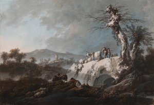 A Rocky Landscape by Jean-Baptiste Pillement Oil Painting