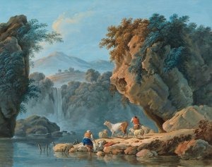 A shepherd couple in a mountainous landscape by Jean-Baptiste Pillement Oil Painting